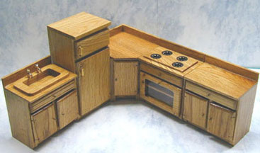Dollhouse Miniature True Oak, Kitchen, 5Pc